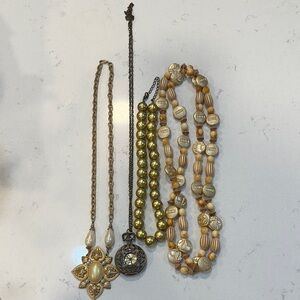 Vintage Antiqued Gold Costume Necklaces (4)